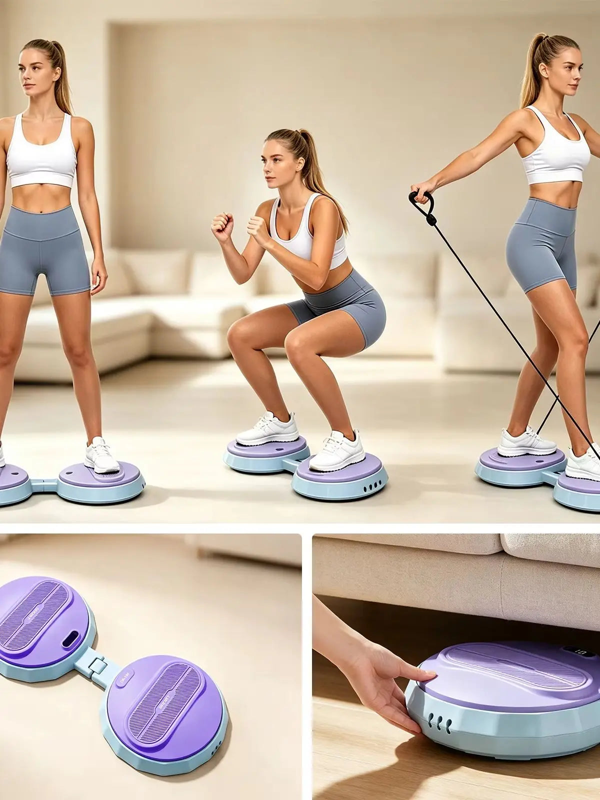 Fold Design Twist Board with Elastic Pull Rope Household/Core Training Equipment Indoor Waist Leg Hip Workout Tool