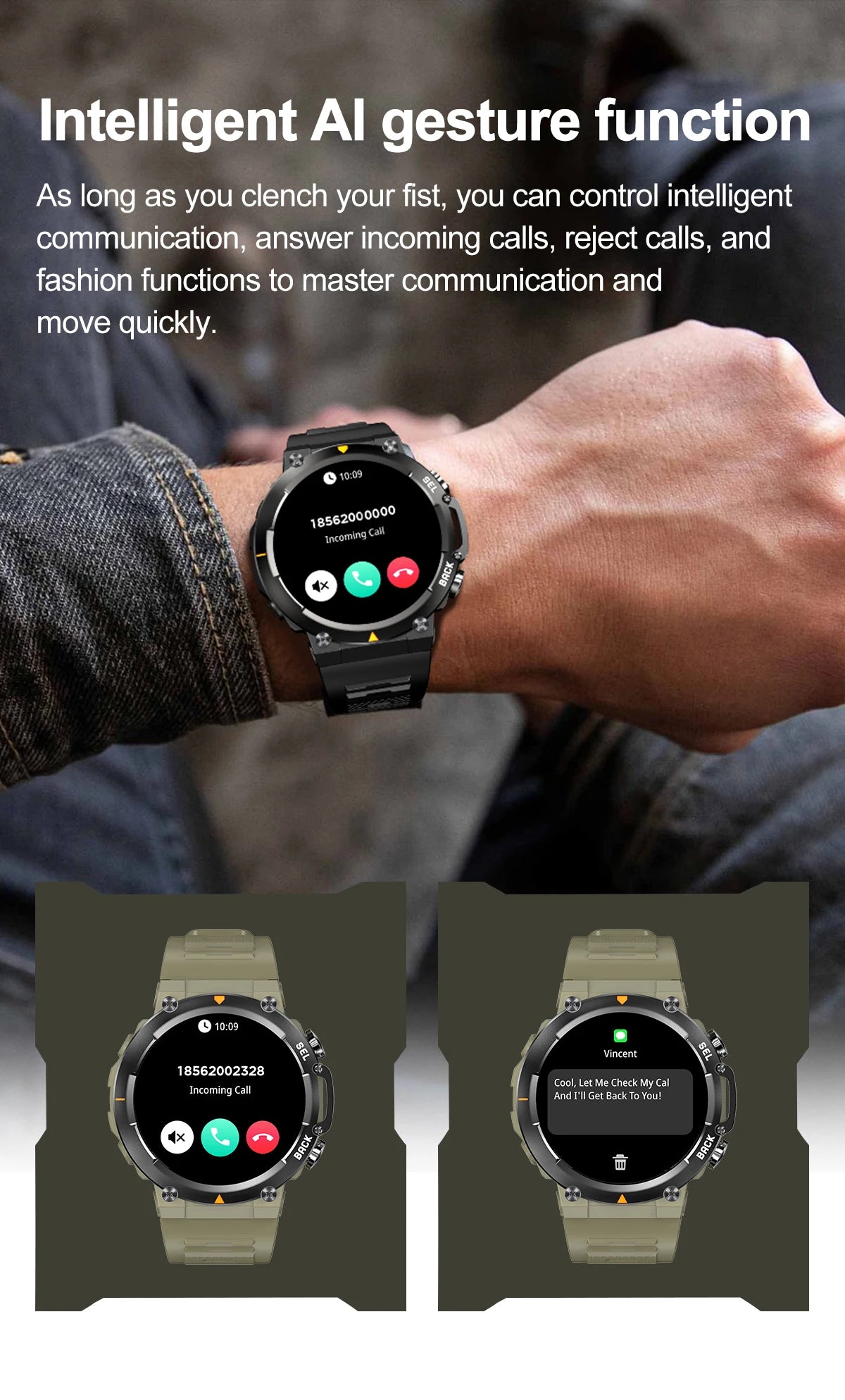 SENBONO MAX18 Smart Watch for Men AMOLED Screen AI GPT Bluetooth Call/410mAh Big Battery Fitness Tracker Men' Sport Smartwatch