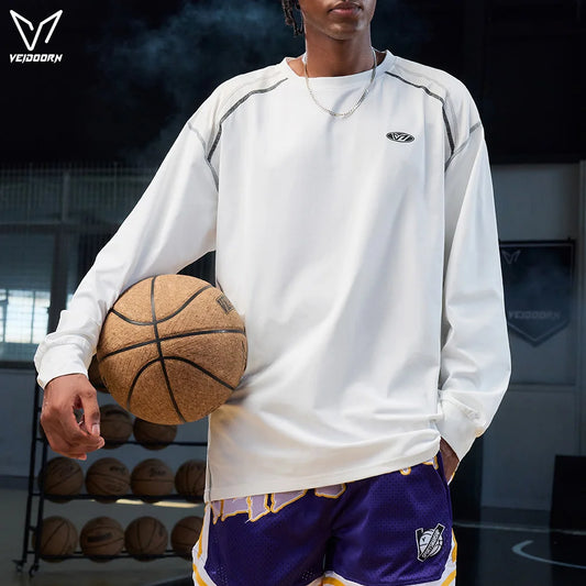 Veidoorn Men's Long Sleeve Workout Shirts Athletic Running/Base player Top for Gym Training Moisture Wicking Thermal Sportswear