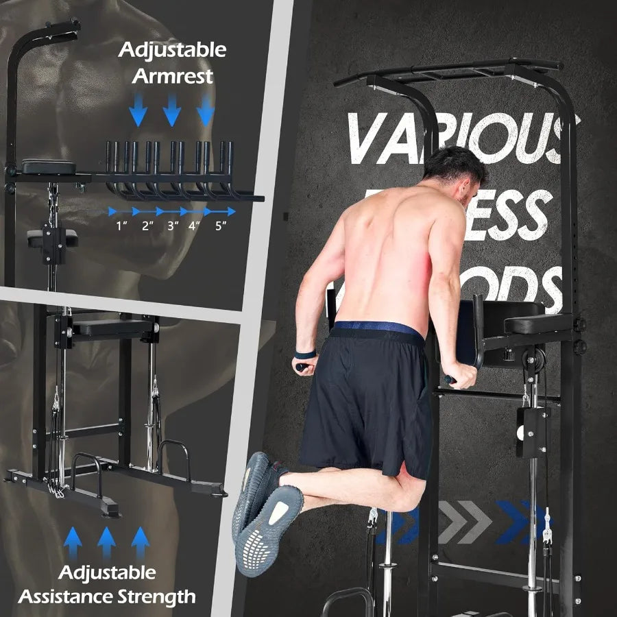 Power Tower Dip Station Pull Up Bar Exercise Tower Free Standing Pull Up Bars/For Home Gym Strength Training Workout Equipment