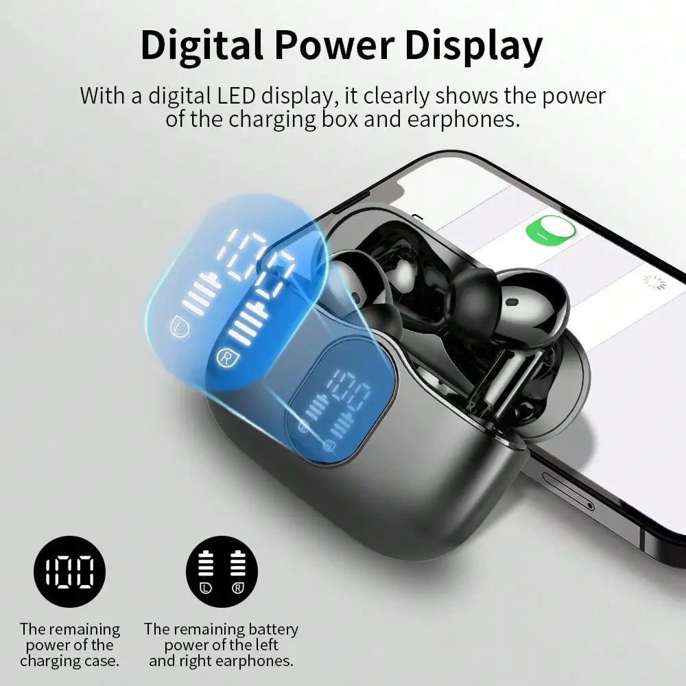 Ordtop Wireless Earbuds Bluetooth Headphones 48H Playtime Ear Buds/With LED Power Display, IPX7 Waterproof Bluetooth 5.4 Earphones
