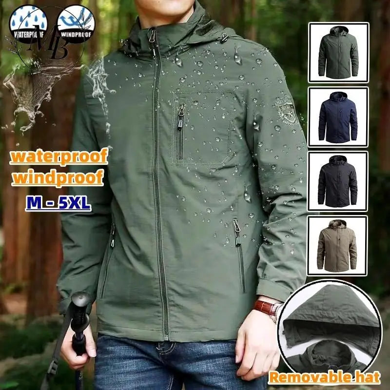 Spring Men Outdoor Waterproof Jacket Plus Size Windbreaker Rain Coat/Breathable Fishing Camping Tactical Jackets Male Clothing