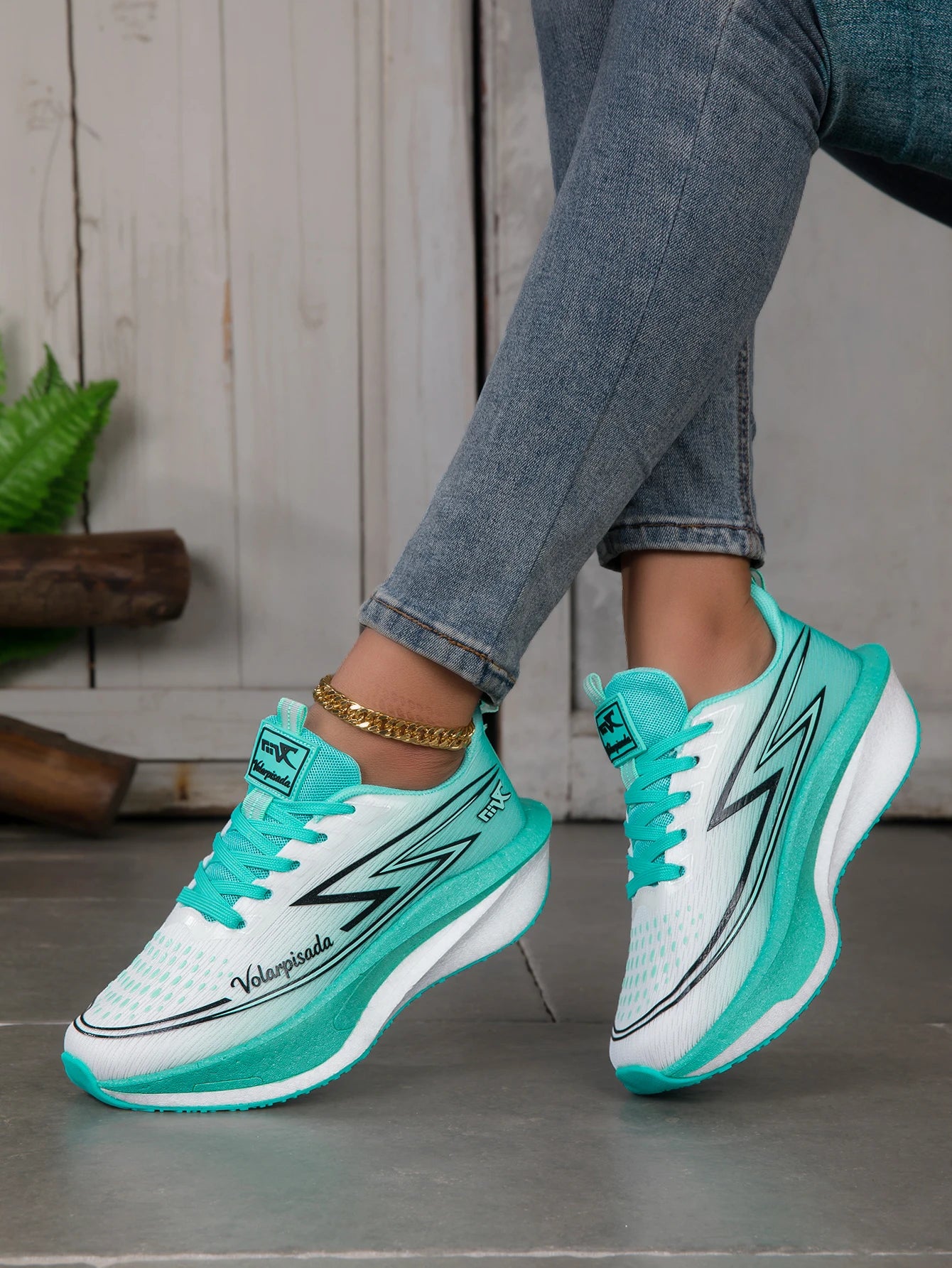 Women Gradient Lightning Print Running Sneakers Breathable/Flying Weave Mesh Light Cushion Non Slip Shock Absorb Athletic Shoes