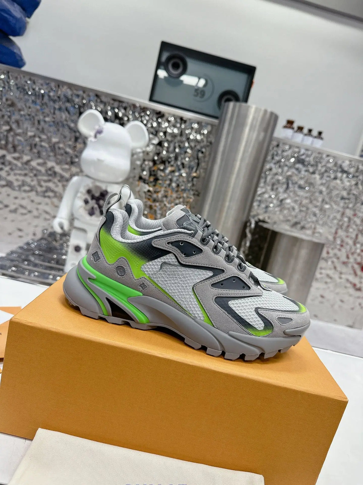 Blue Gray Color Block Low Top Sneakers for Men Comfortable Rubber/Flat Footwear Fresh Retro Casual Shoes for Young Adults