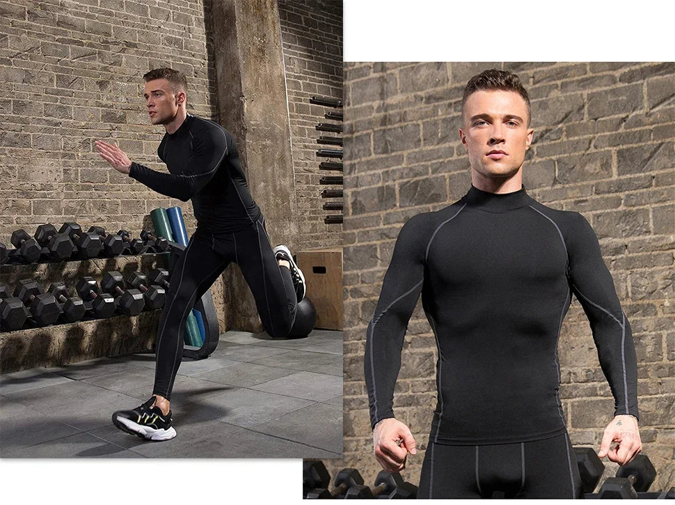 Men Bodybuilding Sport T-shirt Quick Dry Running Shirt Long Sleeve/Compression Top Gym T Shirt Men Fitness