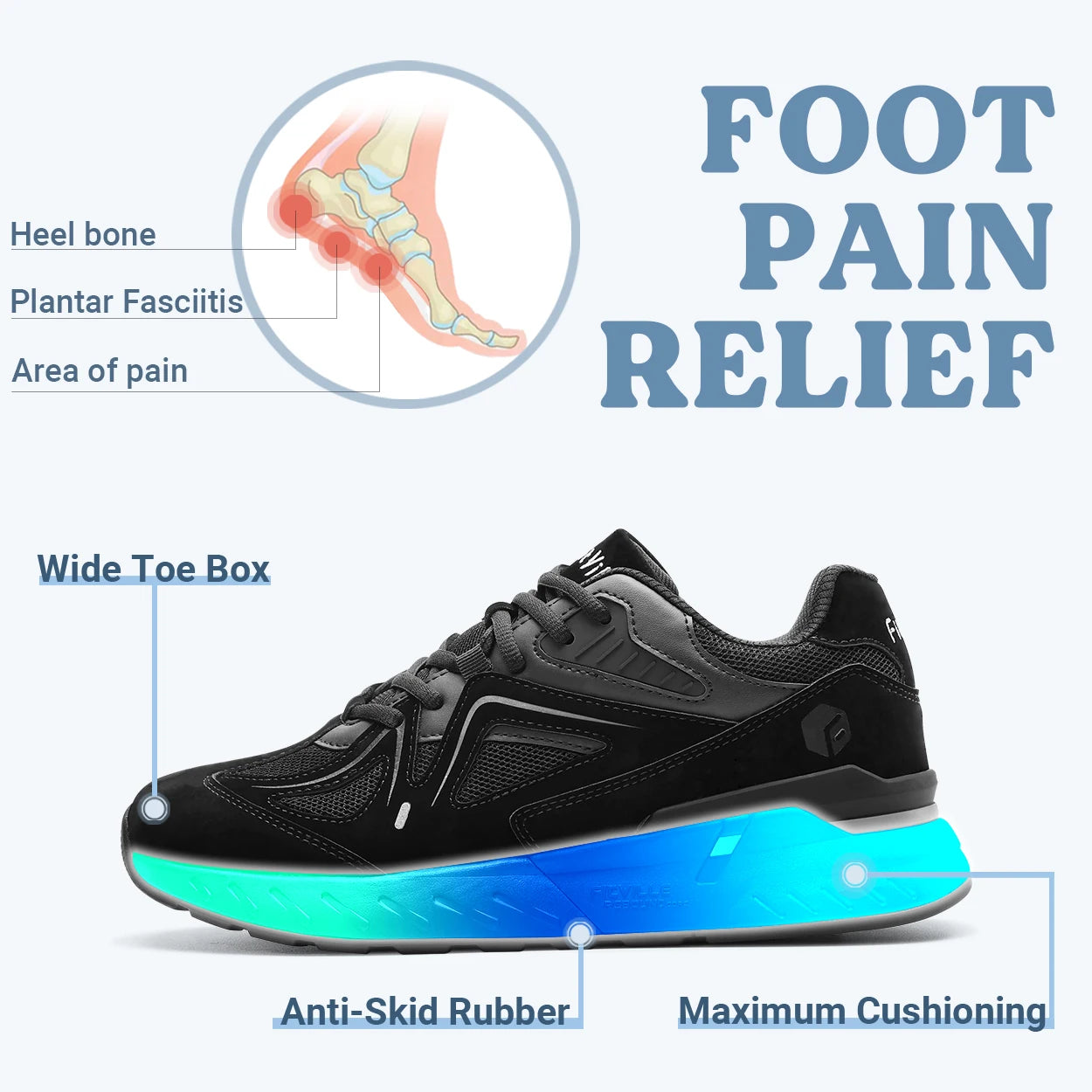 Fittington Walking Shoes For Men Extra Wide Man Shoes Large Size/Non-slip Sport Sneakers For Flat Feet Heel Pain Relief