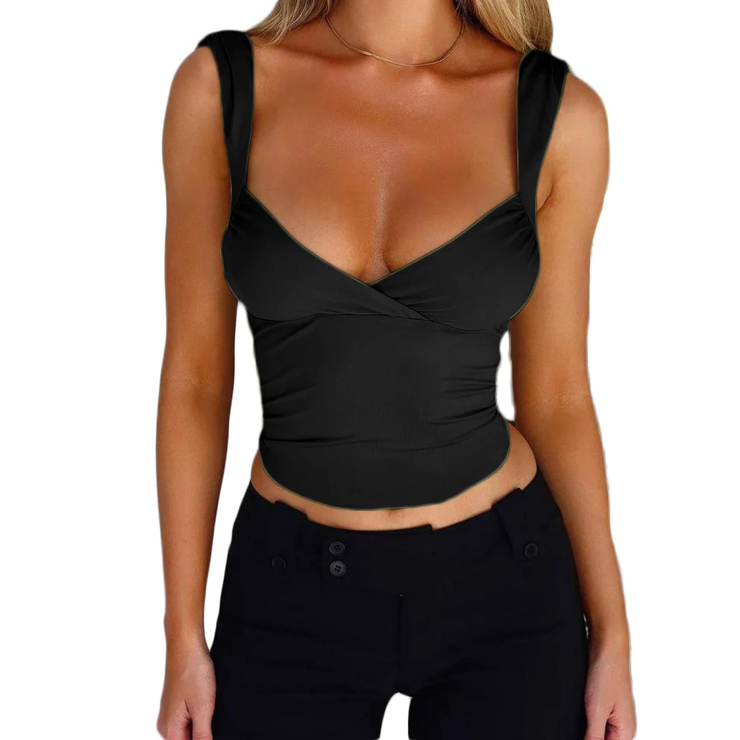 Women Solid Color Camisoles V-Neck Sleeveless Tie-Up/Backless Tank Tops Summer Vests Tops Streetwear