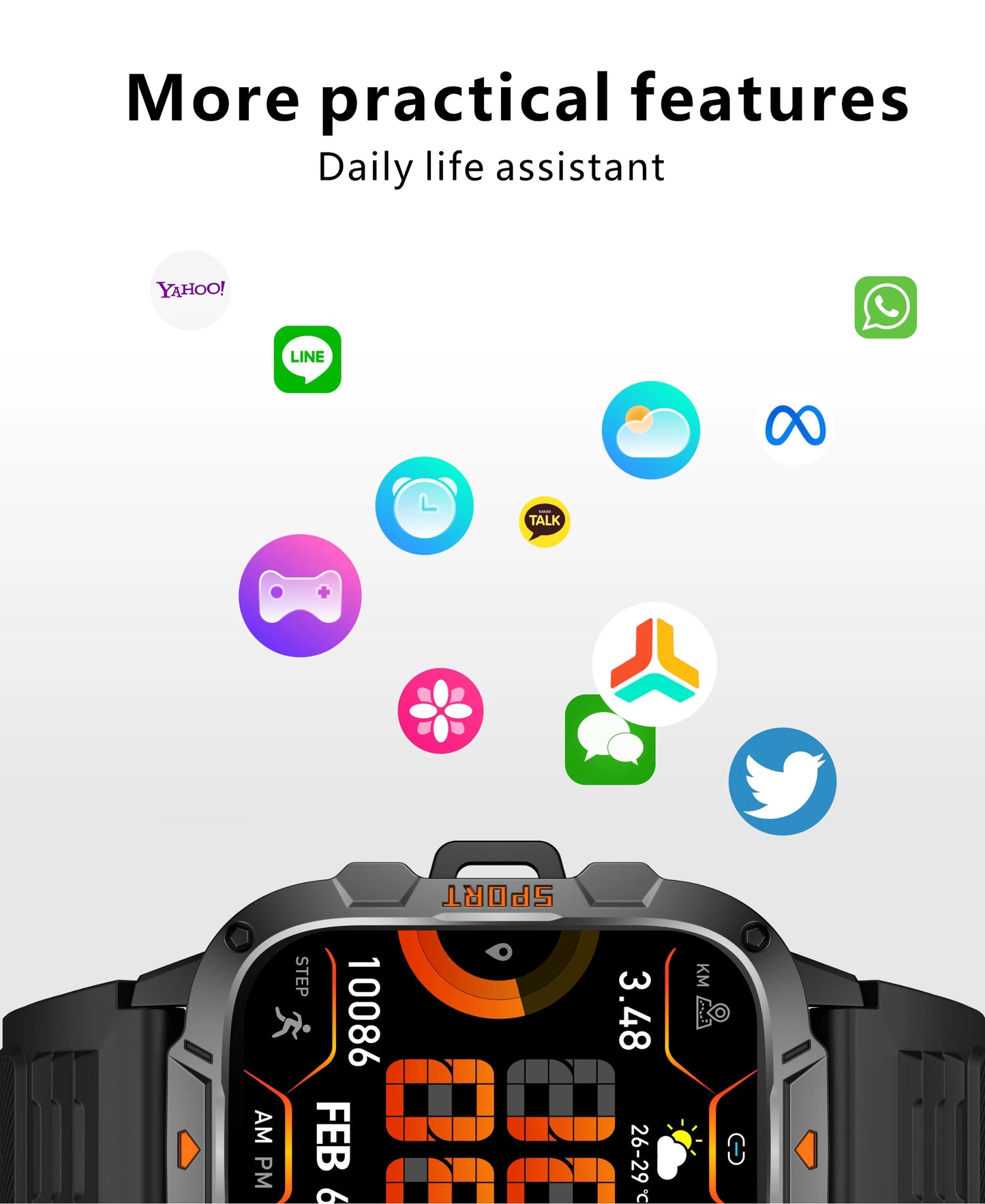 For Xiaomi Outdoor Sports Smart Watch GPS tracker 5ATM Flashlight/1.96" HD Display Screen Bluetooth call Men Fitness Watches