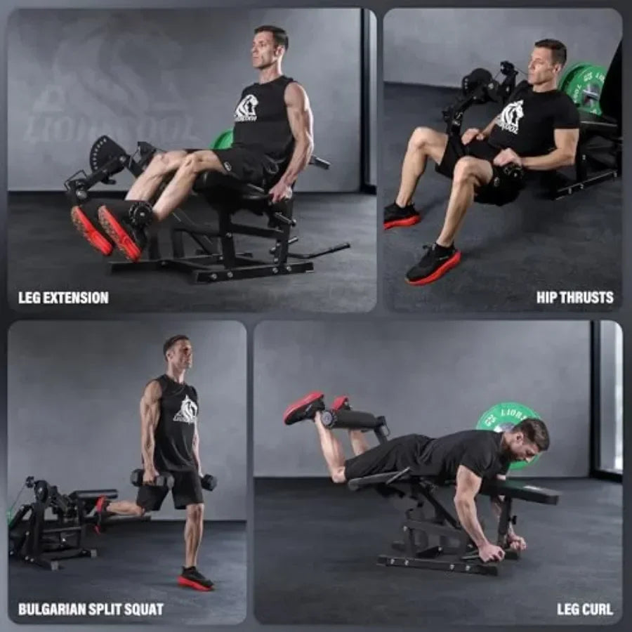 Home gym leg extension and curl machine steel frame black 800lbs capacity/adjustable seated extension and lying curl bench