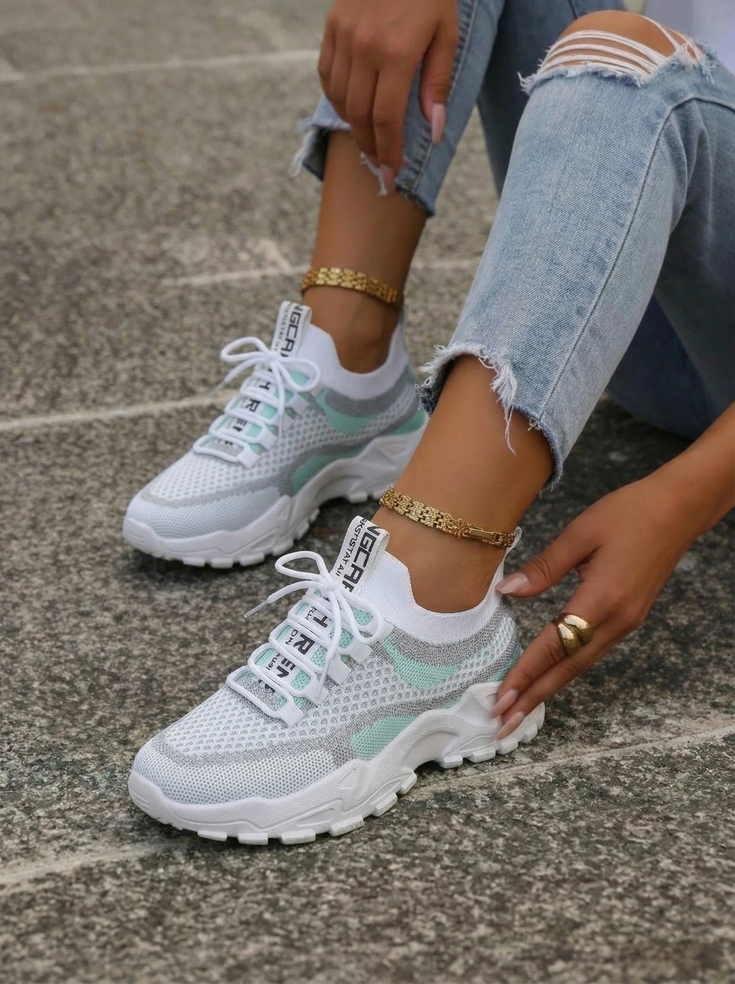 Breathable Mesh Chunky Platform Sneakers Women Lightweight/Casual Shoes Lace Up Non-slip Shoes For Streetwear