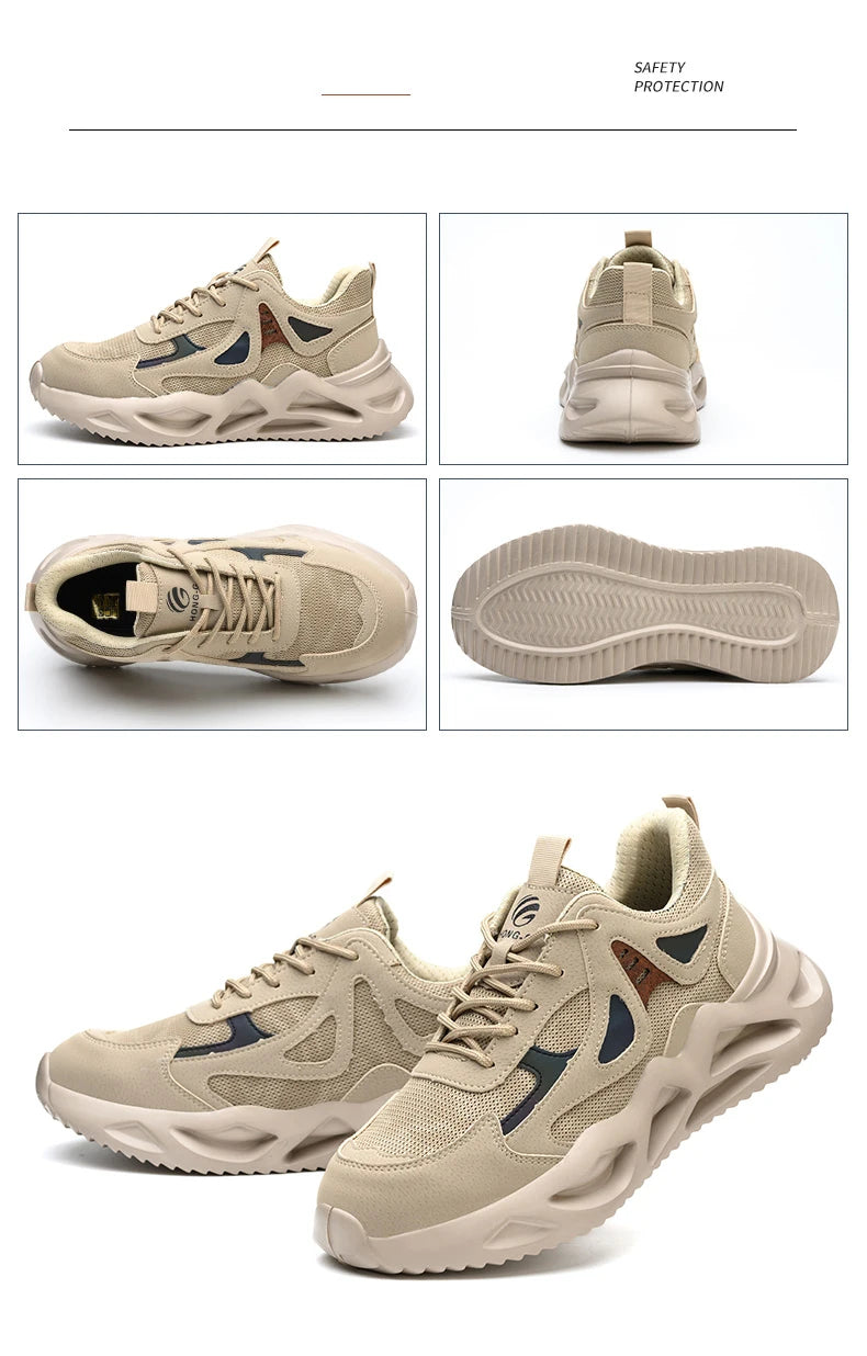 Breathable Steel Toe Sneakers for Men Lightweight Safety Shoes/Anti-smash Anti-puncture Work Sneakers Adjustable Shoes