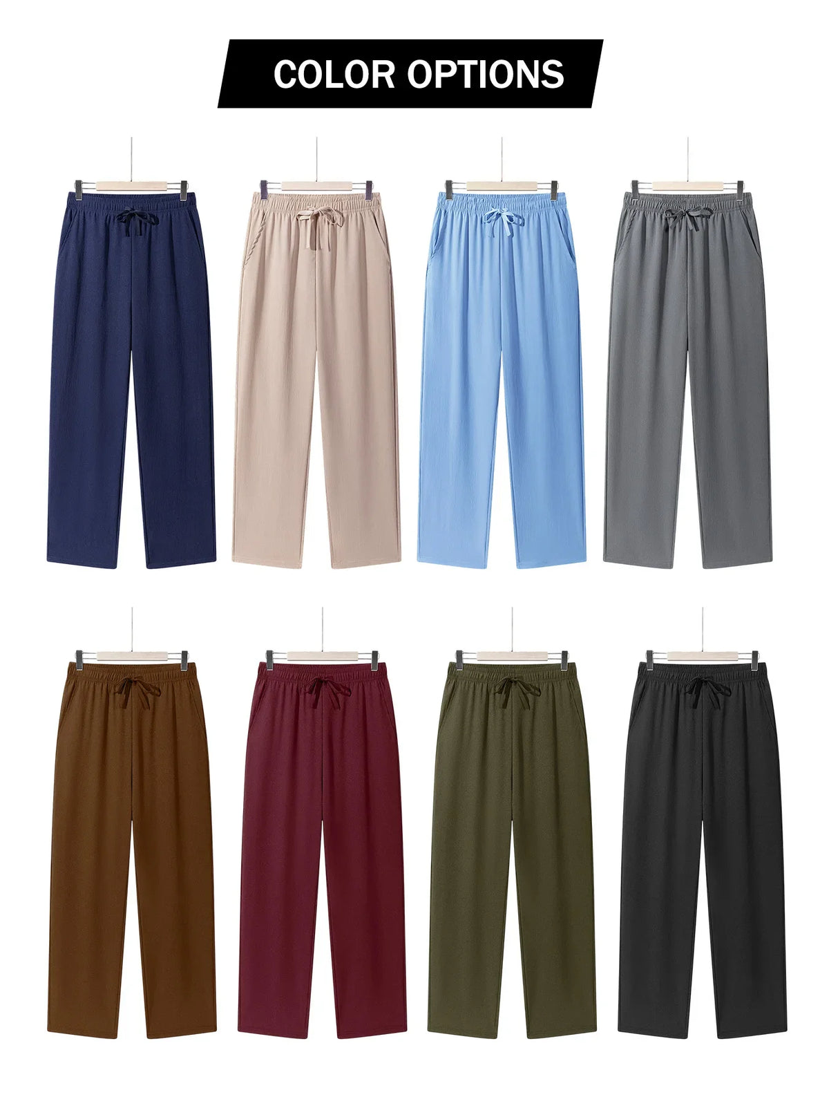 Men's Casual Wide Leg Pants Elastic Waist Drawstring Loose Straight Trousers/with Pockets Lightweight for Beach Vacation Daily Wear