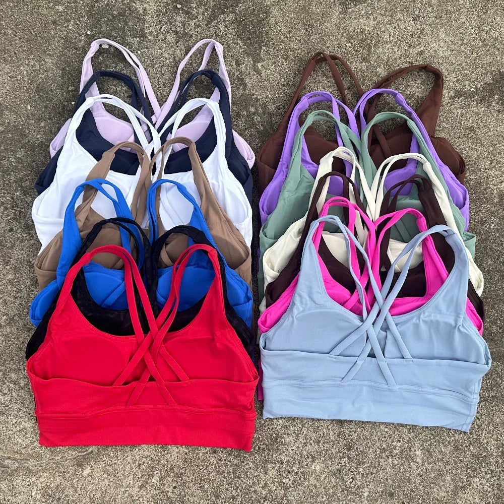 Women Sports Bra Sexy Criss Cross Straps Back High Support/Impact Yoga Underwear Running Fitness Gym Padded Bralette