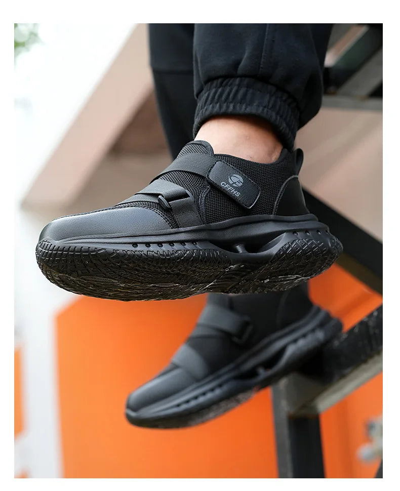 Velcro-Fastened Men's Breathable Casual/Work Safety Shoes with Impact and Puncture Resistance