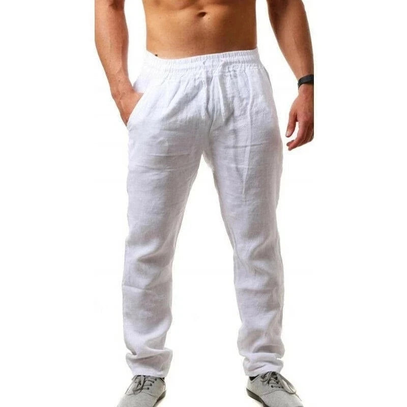 Men's Cotton Linen Pants Male Autumn New Breathable/Solid Color Linen Trousers Fitness Streetwear S-3XL