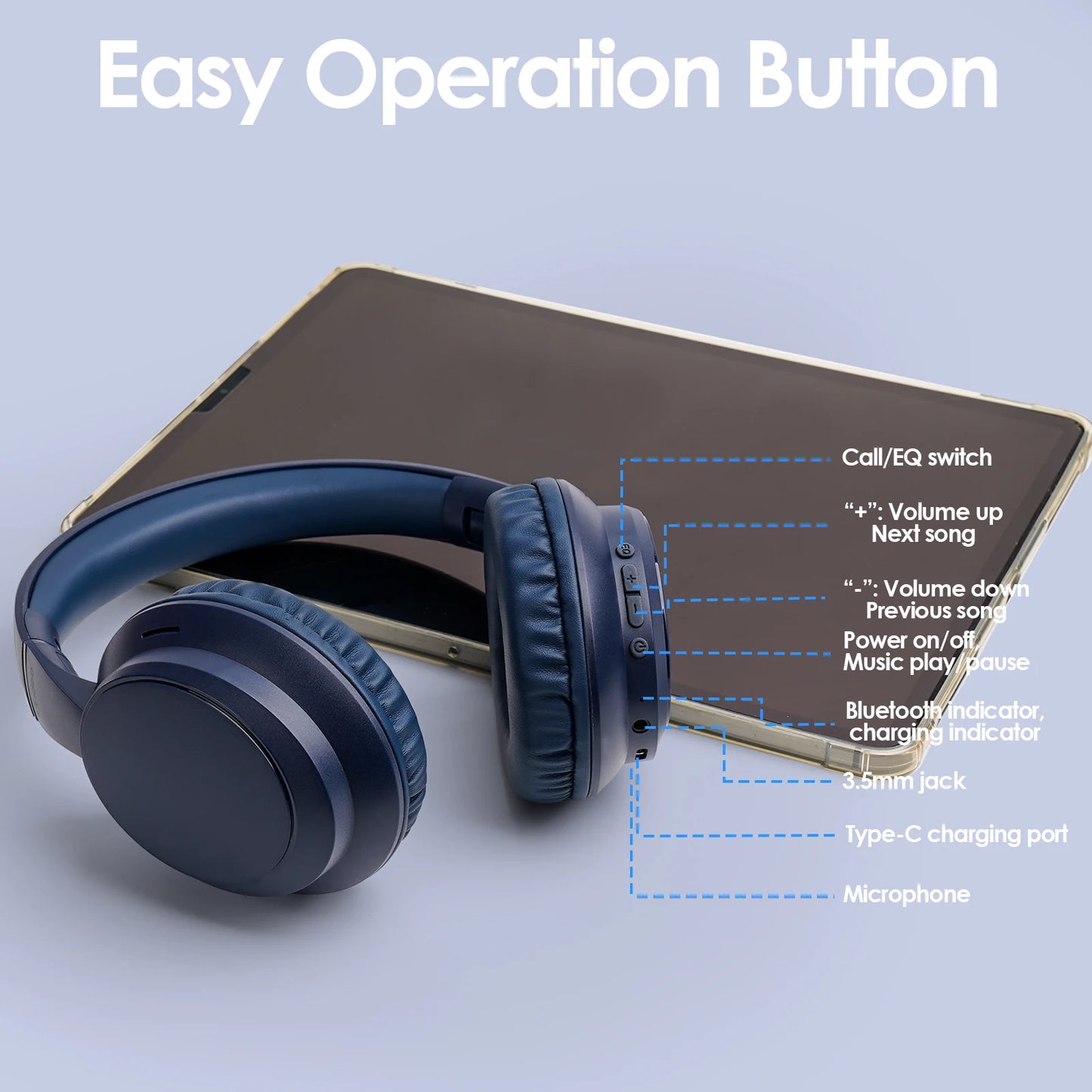 Siindoo JH-820 Wireless Bluetooth Headphones 60H Playtime 3 EQ Sound Modes/Newest Foldable Lightweight headset for Travel Study