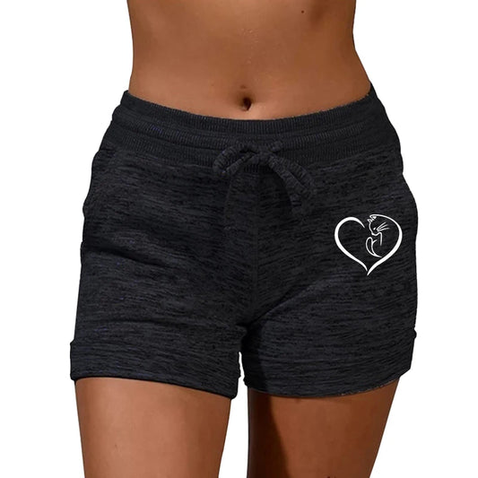 Summer Women's Shorts Printing Elastic High Waist Casual/Sport Fitness Running Oversize Female Sweat Shorts