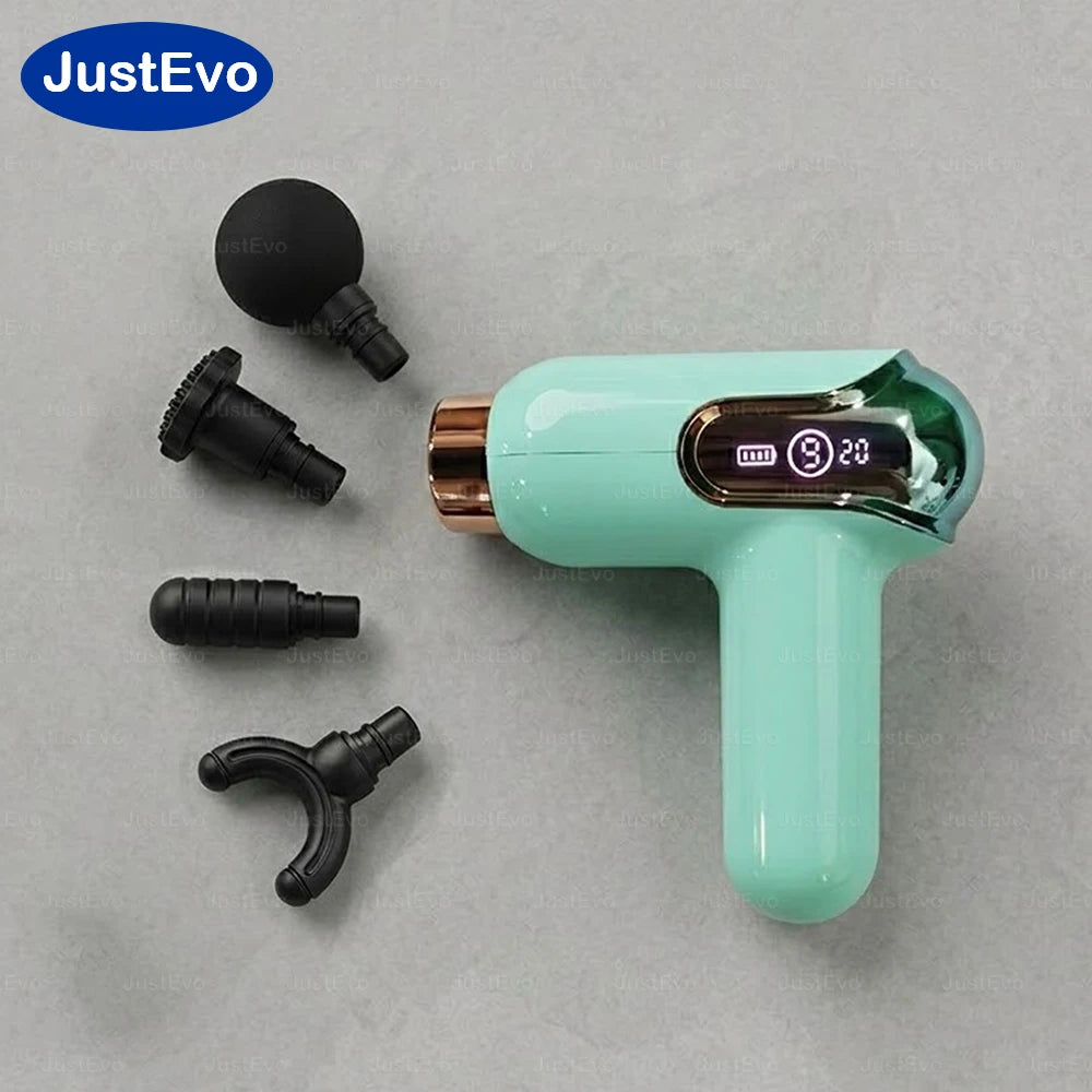 JustEvo Portable Massage Gun 9 Speeds Percussion Massager with 4 Heads/Smart LCD Screen Type-C Rechargeable Body Relaxer