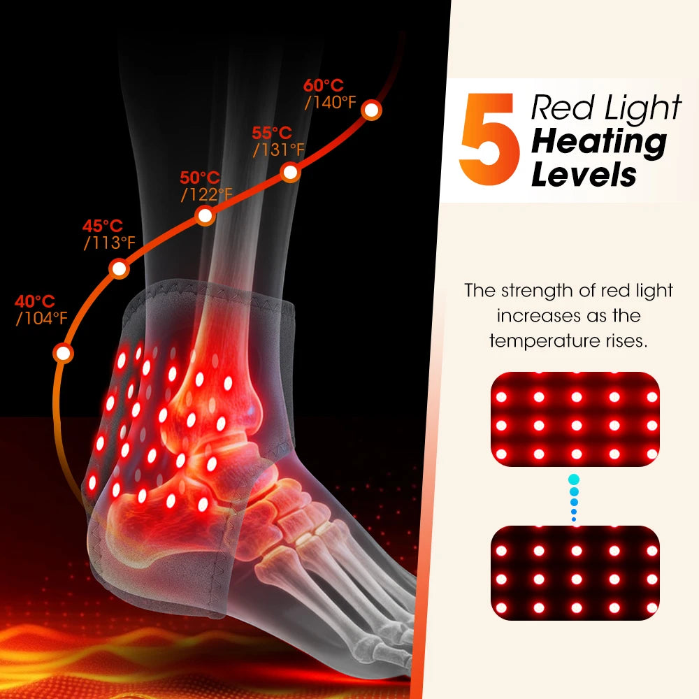 Red Light Cordless Heated Ankle Massager 660nm 40 LED Beads/Vibration Massage Foot Hand Wrap Ankle Brace
