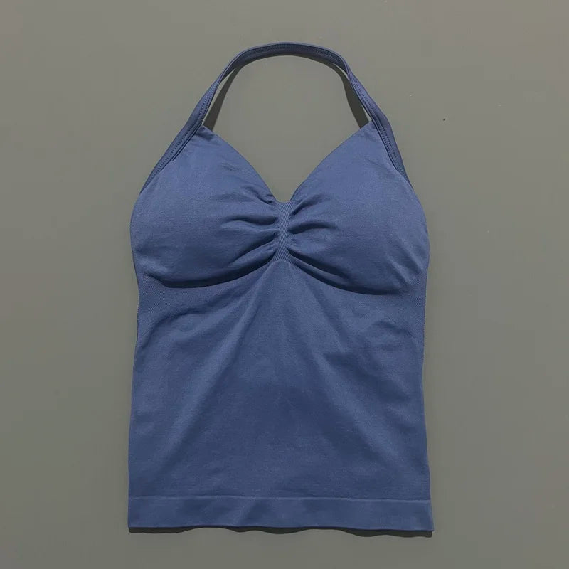 Histello Longline Strappy Top Women Sports Yoga Vest Fitness Tank Top/Gym Beautiful Open Back Bra Running Workout Halter