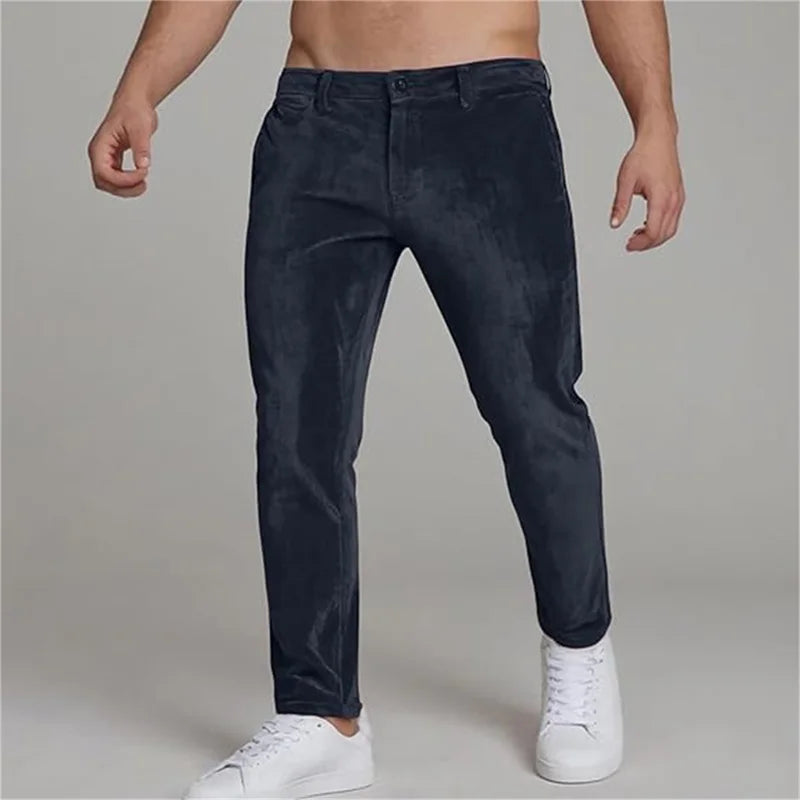 Men s Stylish  Fit Corduroy Trousers Mid Rise Solid Color/Casual Tapered Pants Long Straight Leg Pants