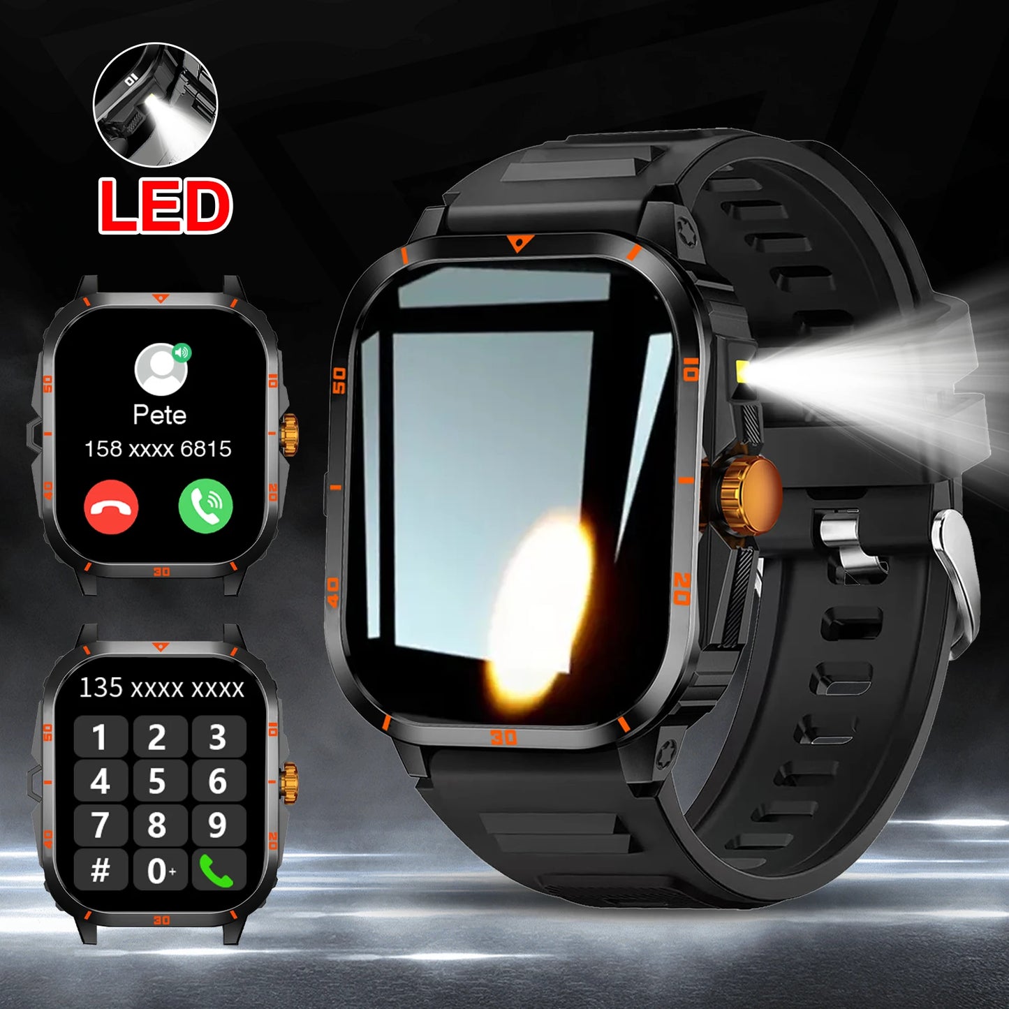 Smart watch full touchscreen sports watch Bluetooth calling/with flashlight unisex compatible with Android and iPhone