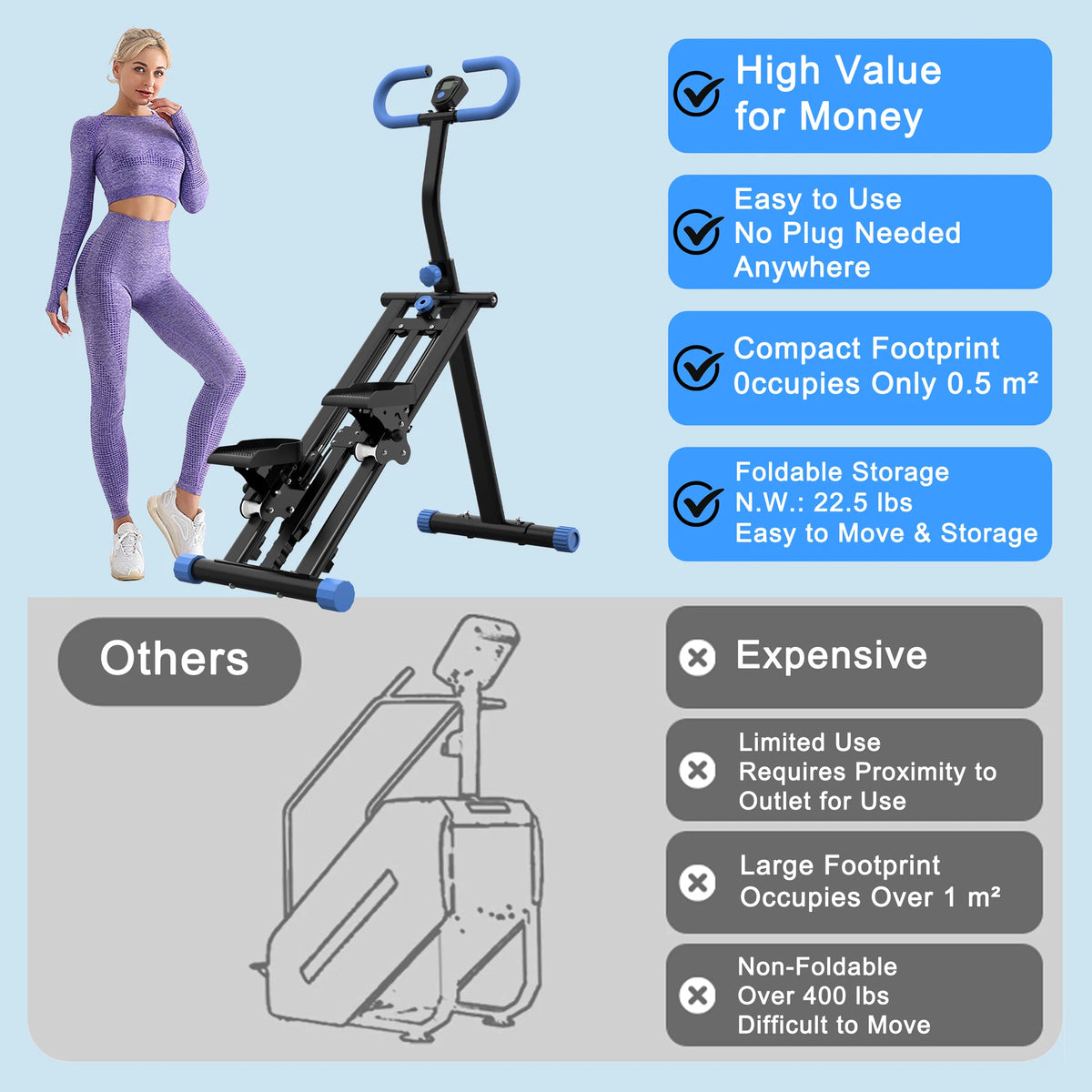 Vertical Climber Machine with Adjustable Resistance/Full-Body Workout Stepper with Stable Frame & Adjustable Handlebar