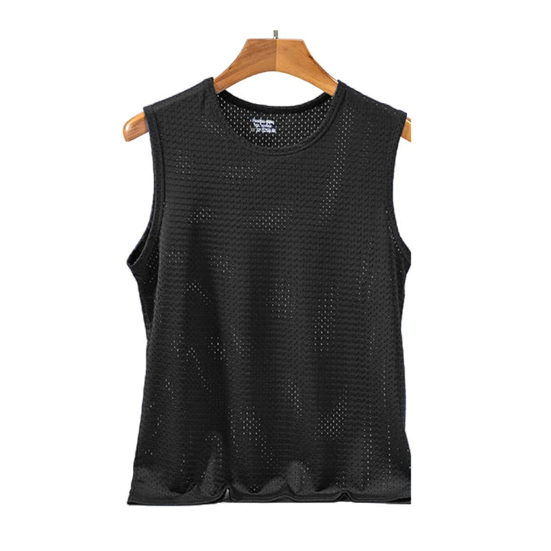 Men's Ice Silk Mesh Tank Tops Gym Stringer Transparent Bodybuilding/Sleeveless Shirt Fitness Vest Male mesh Muscle Shirt