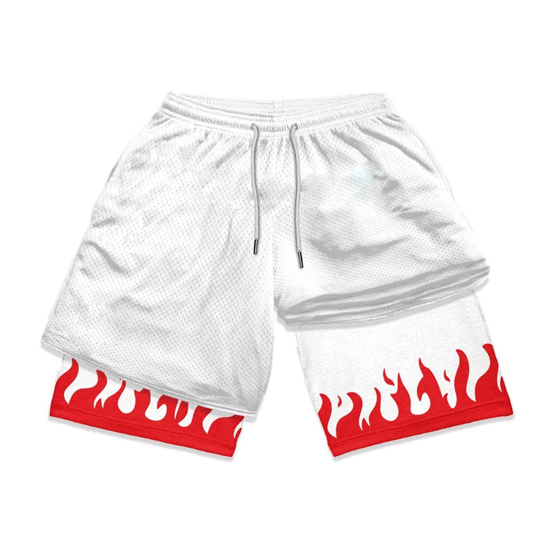 Stylish 2 in 1 Workout Running Shorts for Men Gym Athletic/Quick Dry Shorts with Liner Summer Casual Print Shorts with Pockets