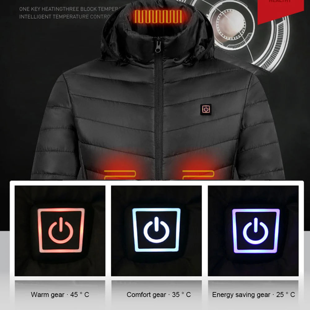 Heated Jacket Coat Hooded Winter Thermal Jackets/9 Areas Waterproof Windproof Warm