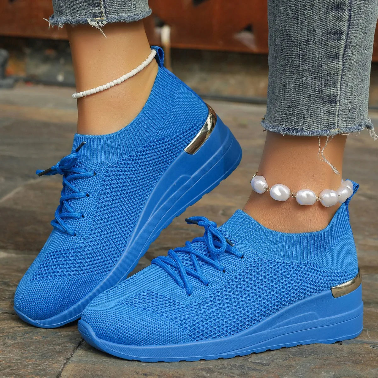 Spring Orange Casual Shoes Breathable Lightweight Wedge Sneakers Women/Woman Slip On Comfortable Outdoors Mesh Sports Shoes