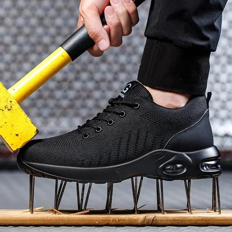 Men Safety Shoes Work Boots Summer Solid Color Lightweight Breathable/Steel Toe Anti-Smash Indestructible Tactical Work Sneakers