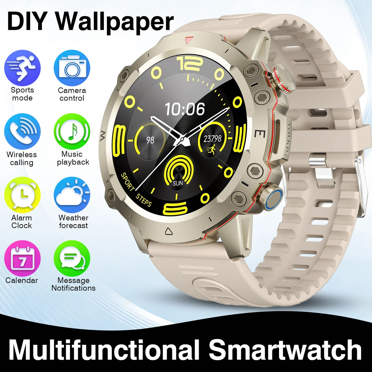 New Full-Touchscreen HD Sports Smartwatch with Call/Message Alerts  Watch Faces Multiple Sports Modes Music Playback