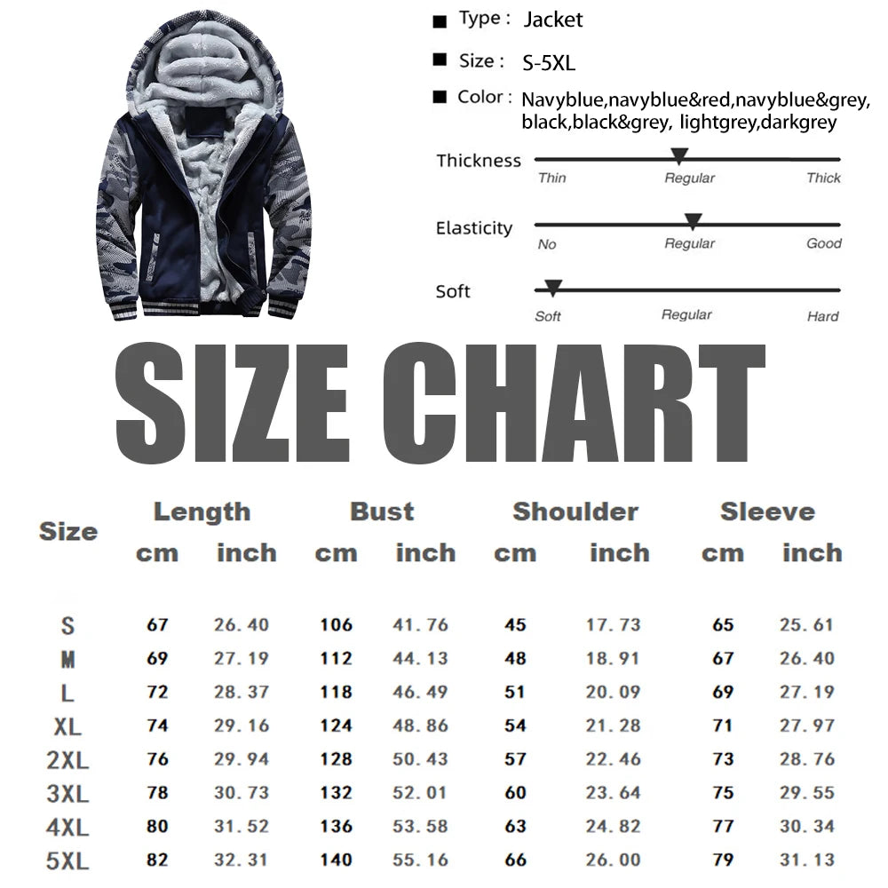 Men's Jacket Camouflage Thicken Winter Jackets for Men Fleece/Long Sleeve Coat Man Casual Hoodies Streetwear Men's Coats