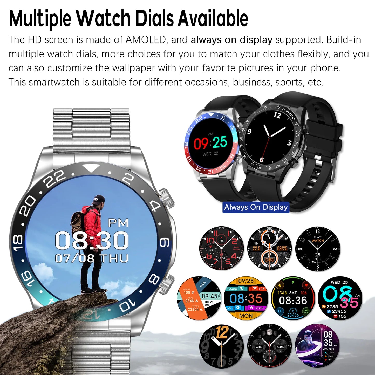 Smart Watch Men 1.43 Inch HD AMOLED Screen Bluetooth Call Fitness Watch/Heart Rate Sleep Monitoring Smartwatch