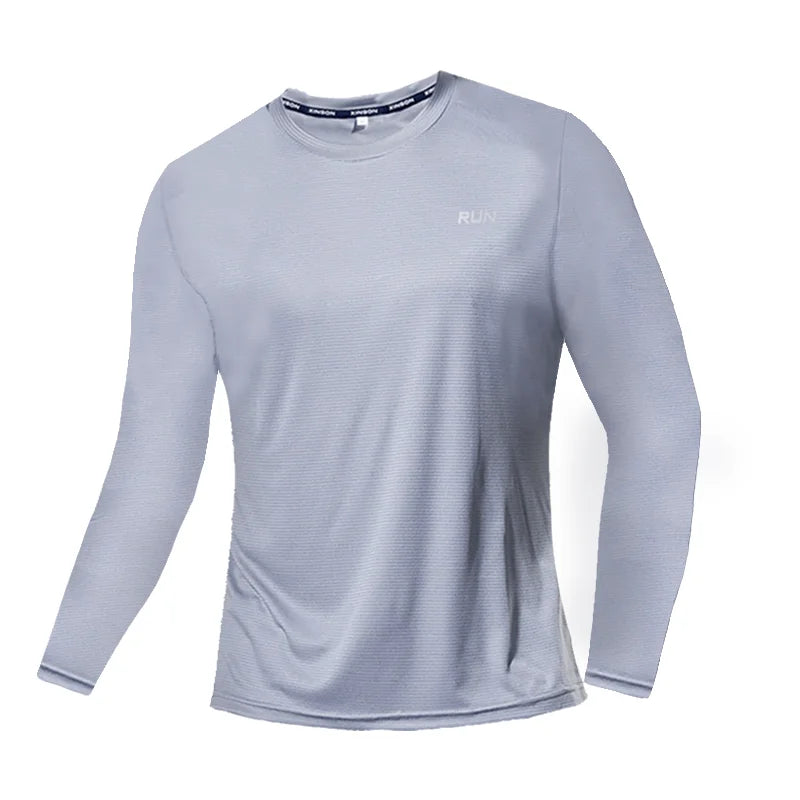Summer Ice Silk Long Sleeve T-Shirt Men New Quick Dry/Breathable Material Outdoor Sun Protection Running Outer Wear