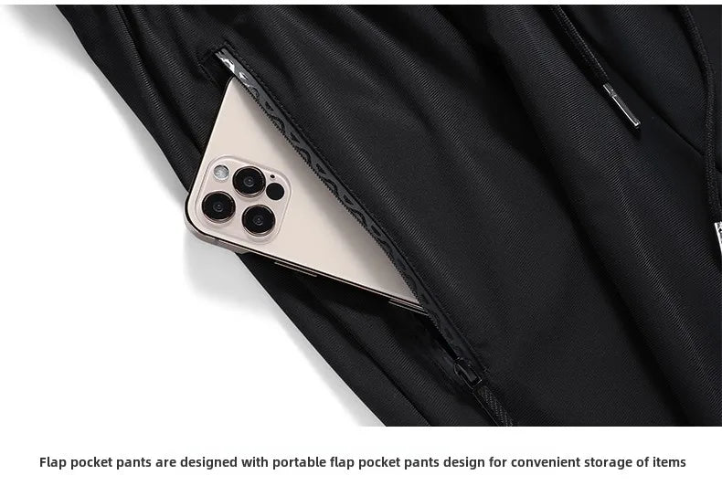Men's solid color pants summer ice silk elastic quick drying/loose sports pants suitable for casual and business wear M-8XL