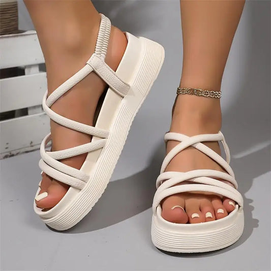 Women'S Sandals Thin Straps Thick Soles Slippers Shoes Versatile/Slimming Outdoor Comfortable Simple Trendy