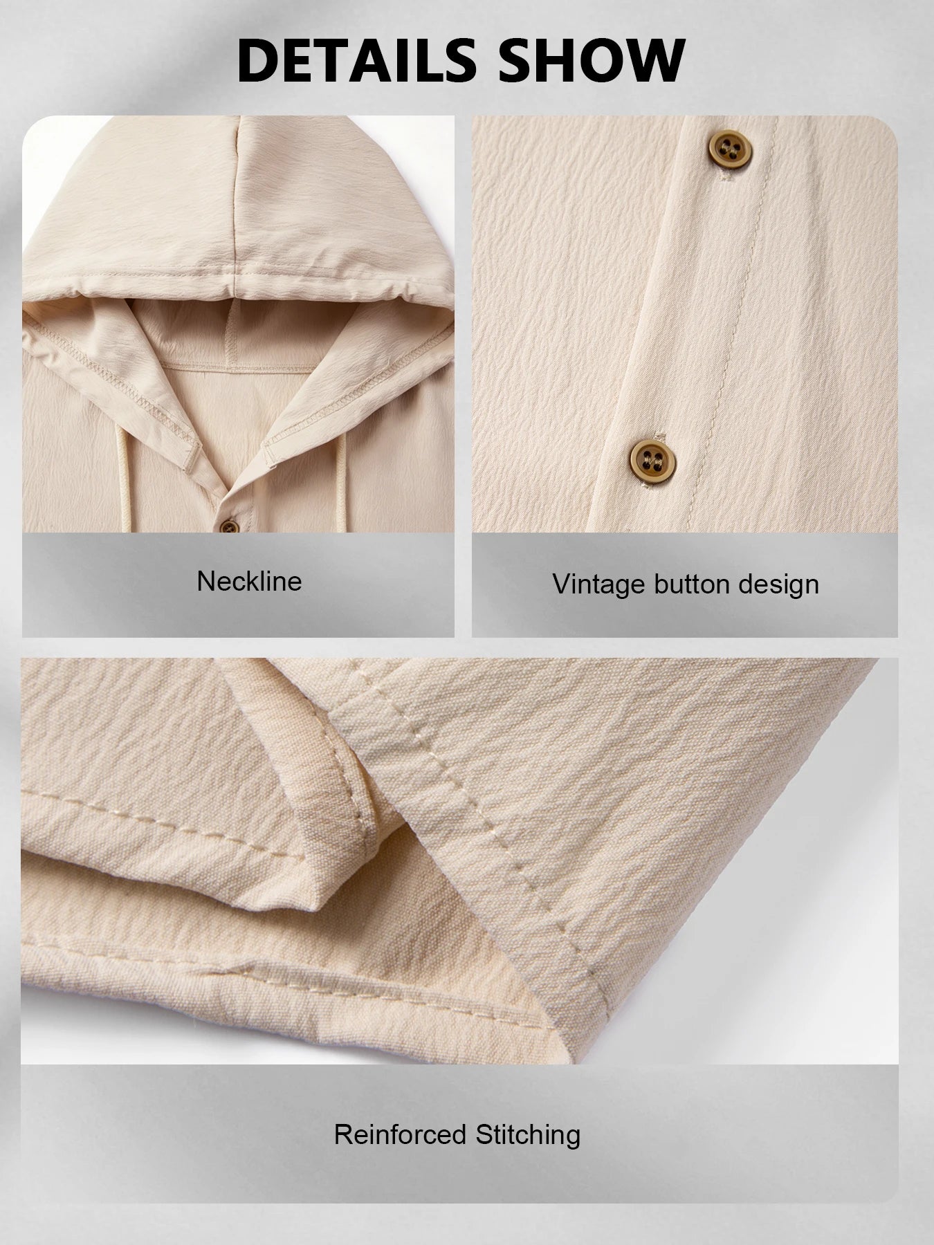Men Hooded Button Down Shirt With Wrinkle Textured Long Sleeve Hoodie/Jacket Drawstring Hood Casual Loose Open Front Shacket