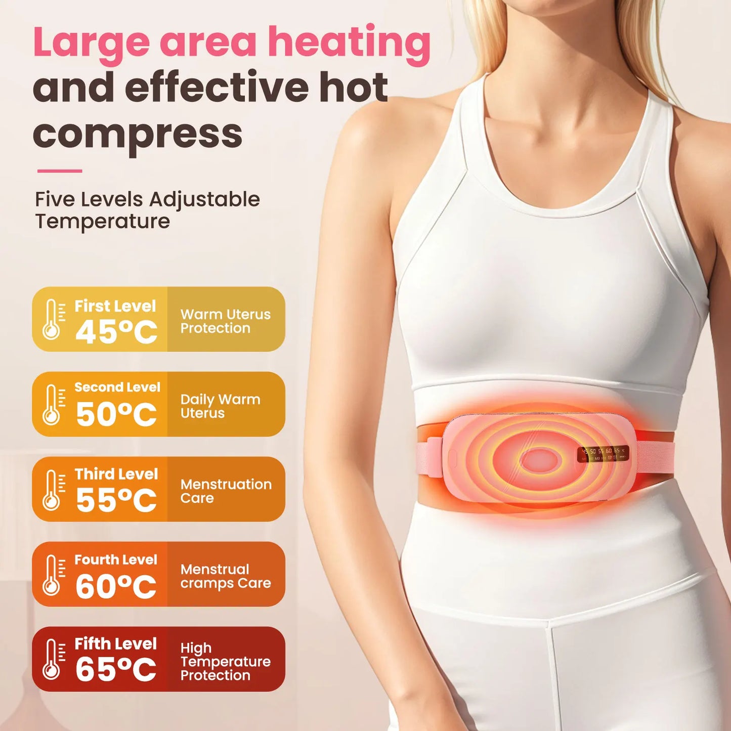 5 Modes Electric Heating Vibration Waist Massage Belt Smart Warm Palace/Women Menstrual Heating Pad for for Cramps Period Relief