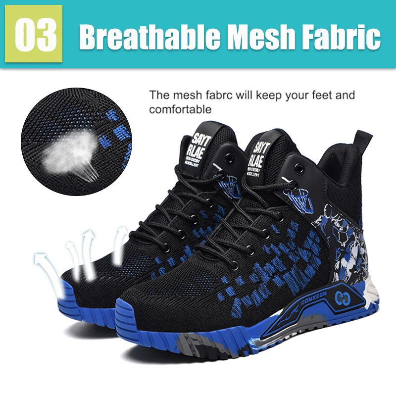 Camo Camouflage High Top Steel Toe Safety Work Boots for Men/Anti-Smash Puncture Resistant Breathable Indestructible