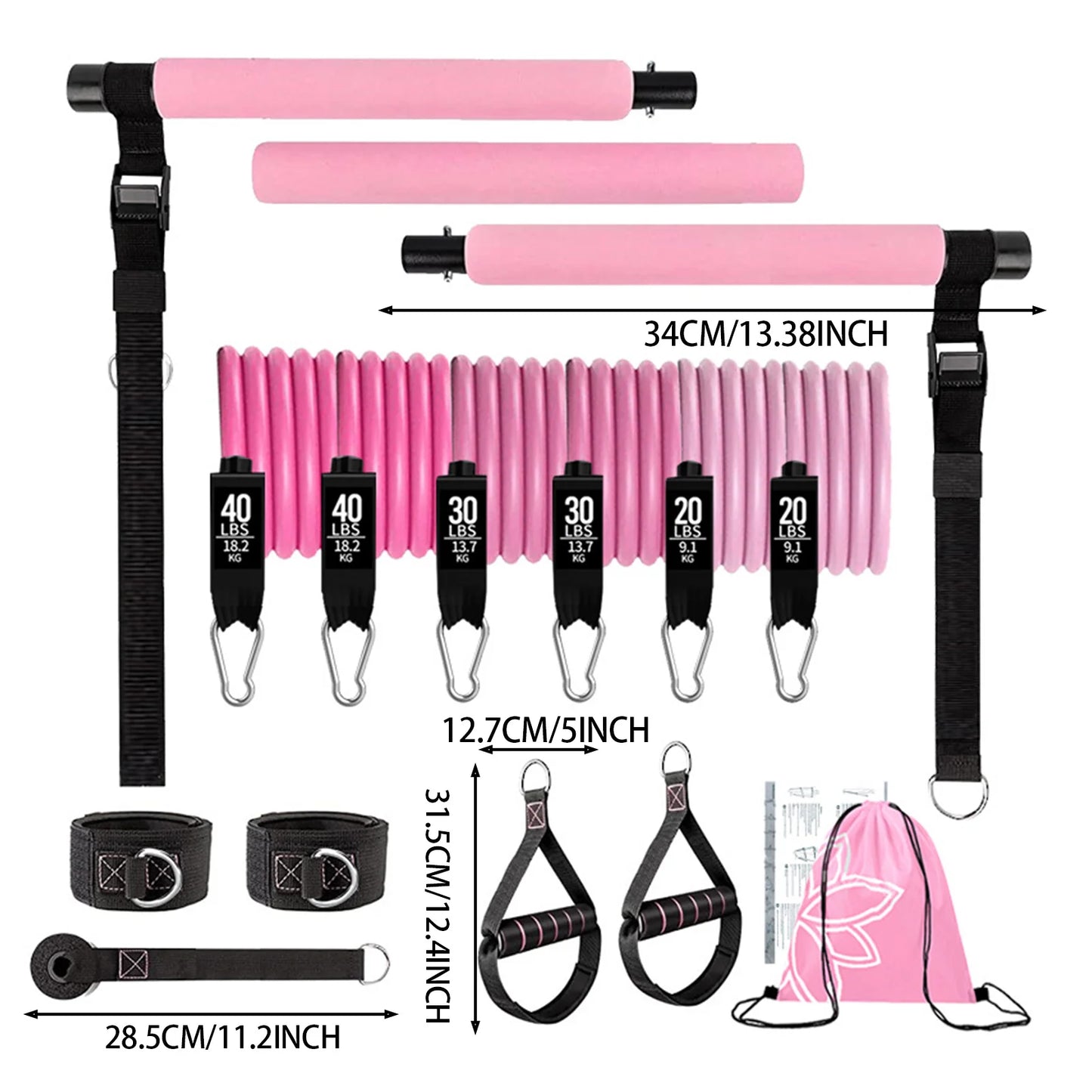 11pcs Portable Pilates Bar Exercise Kit Home Gym Pilates/Resistance Bar Kit for Home Workouts for All Fitness Levels