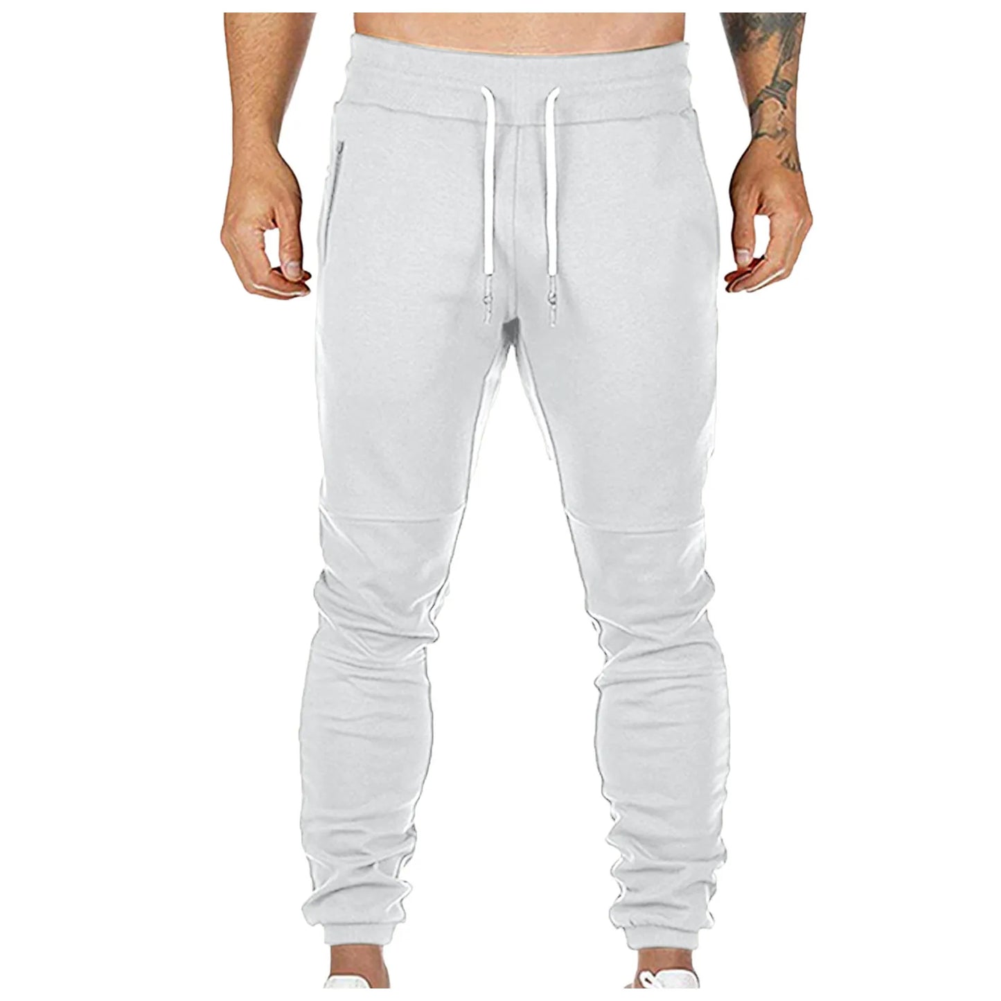 Cargo Pants for Men Solid Color Side Pockets Lace Up Waistband/Casual Trousers European American Fitness Athletic Trousers
