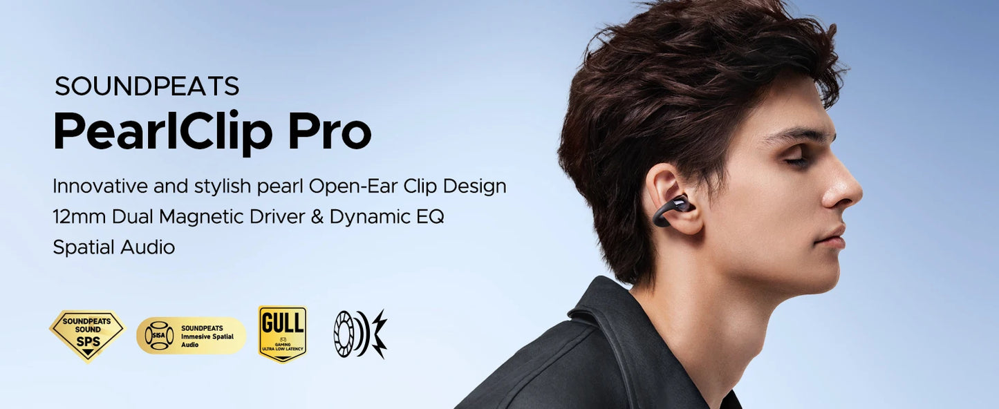 SoundPEATS PearlClip Pro Bluetooth 5.4 Opean-Ear Earbuds/Wireless Earphones Multipoint Connection Clip on Headphones