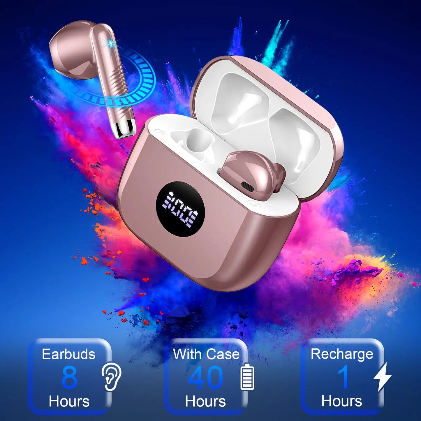 DRSAEC Wireless Earbuds, Bluetooth 5.3 Ear Buds/LED Power Display Headphones, in-Ear Noise Cancelling Mic