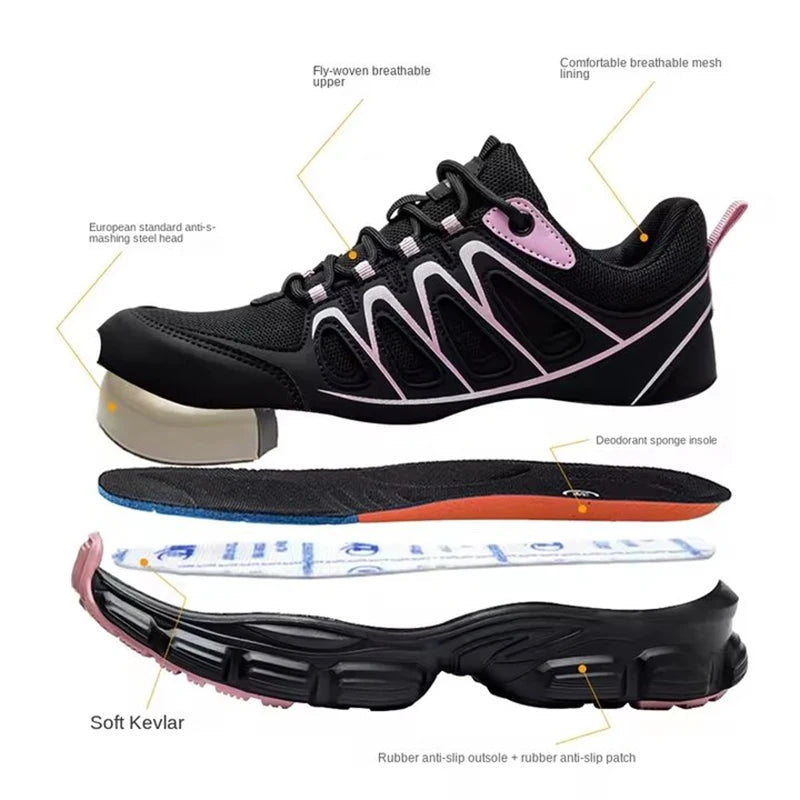 Women Fashion Safety Shoes Work Sneakers structured Shoes/Protective Shoes Work Boots Steel Toe Shoes