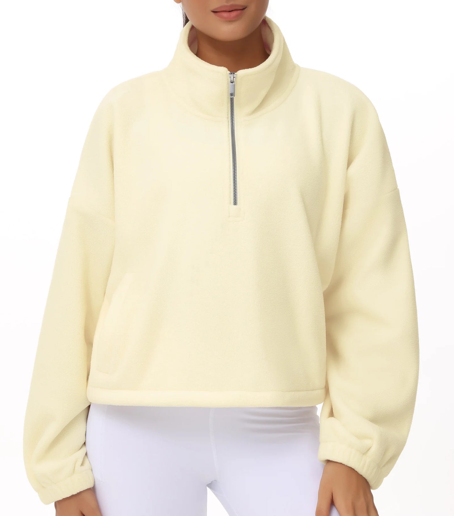 THE GYM PEOPLE Women’s Half Zip Crop Pullover Sweatshirt Fleece/Loose Fit Workout Tops with Pockets Drawstring