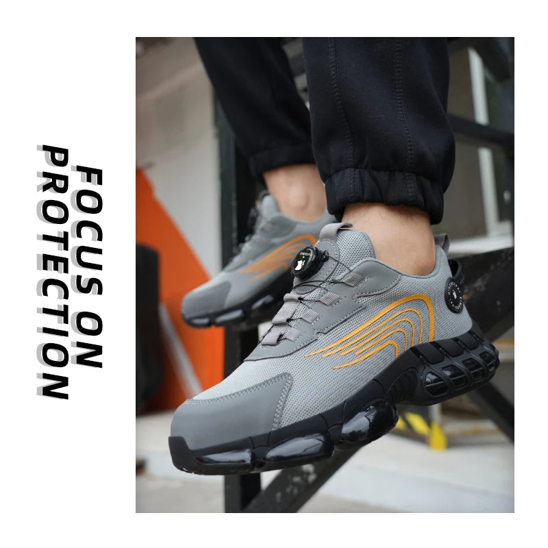 Steel toe cap, non-lacing, anti-impact/and anti-puncture casual work shoes