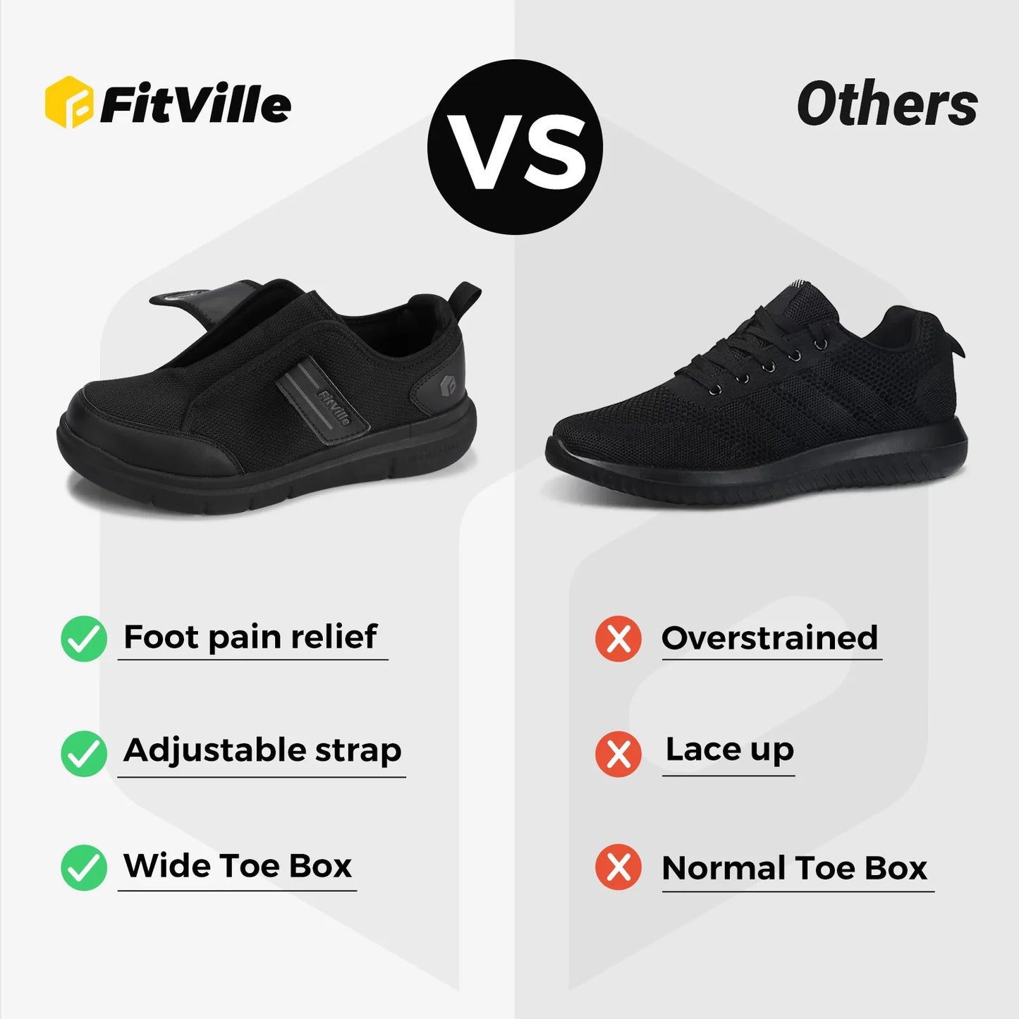 FitVille Diabetic Shoes for Men Extra Wide Hook and Loop Walking Shoes/for Elderly for Swollen Feet Foot Pain Relief Neuropathy Shoes