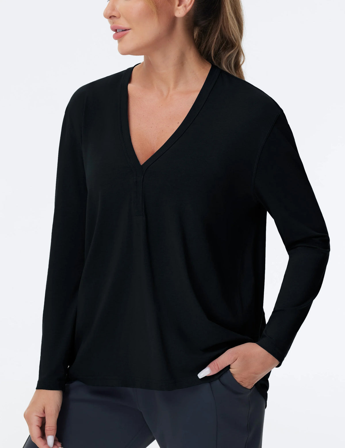 THE GYM PEOPLE Women's Long Sleeve Workout Shirts/Loose Fit V-Neck Running T-Shirts Tops